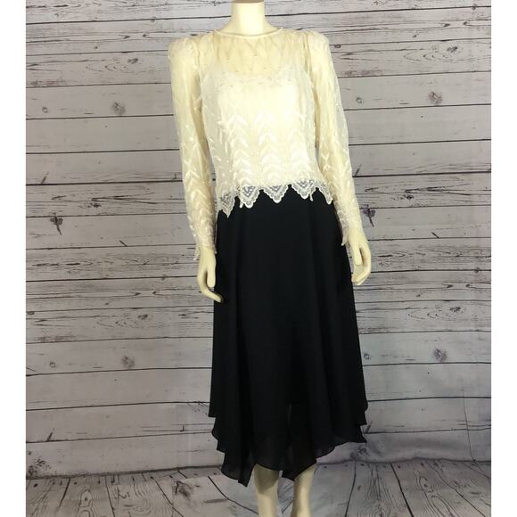 Vintage Cachet By Bari Protas dress with Embroidered lace black cream size 9-10 - Picture 3 of 12